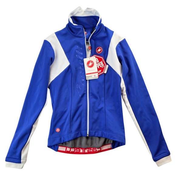 Castelli Donna Magia Soft Shell Gore Jacket Blue White Windstopper Cycling Zip S - Picture 1 of 15